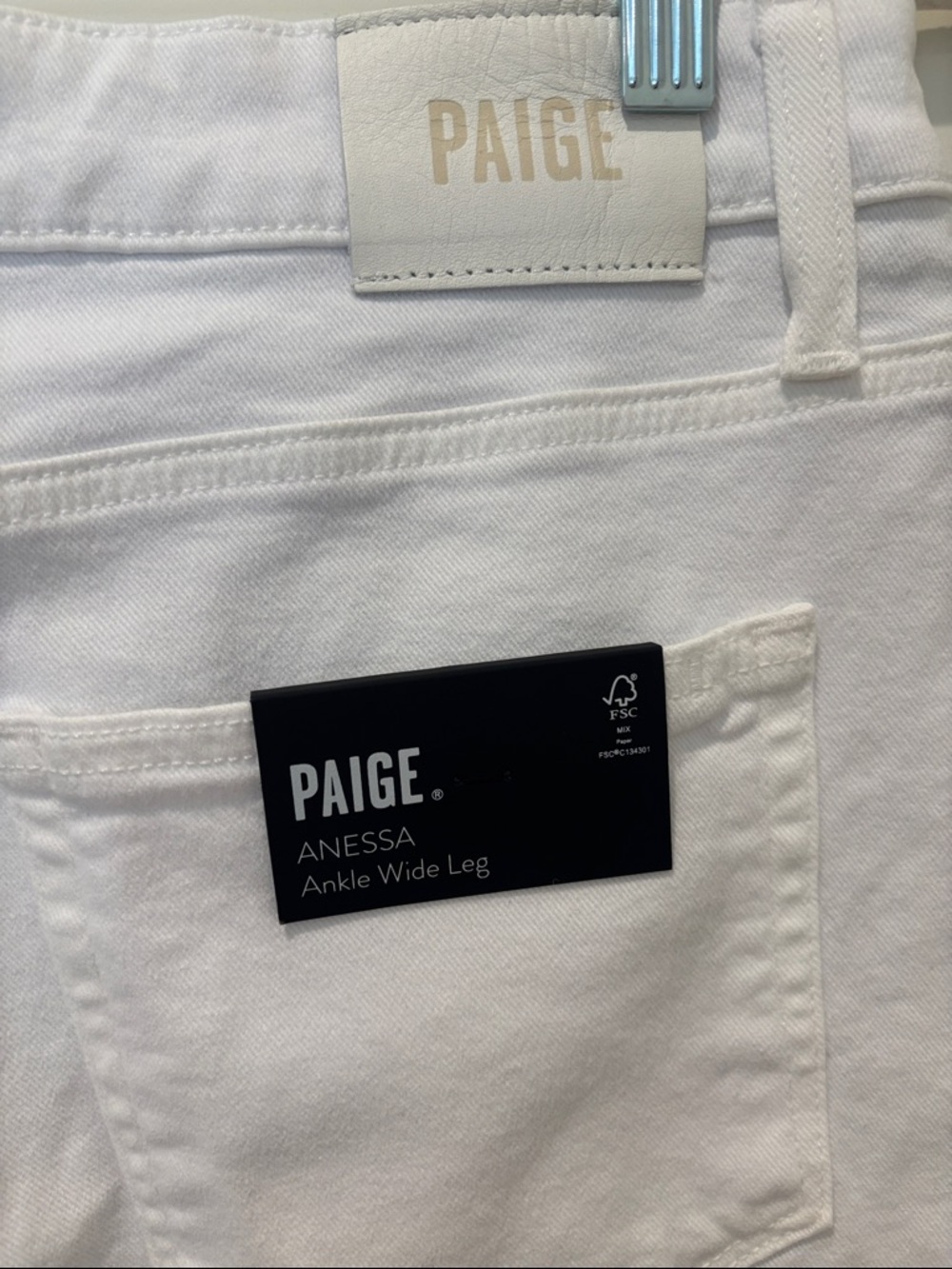 PAIGE White High-Rise Wide-Leg Jeans with Tag Detail 30P - Picture 5 of 10